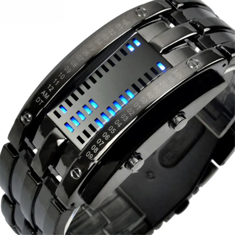 Future Technology Binary Watch мужские и женские черные спортивные часы из нержавеющей стали с