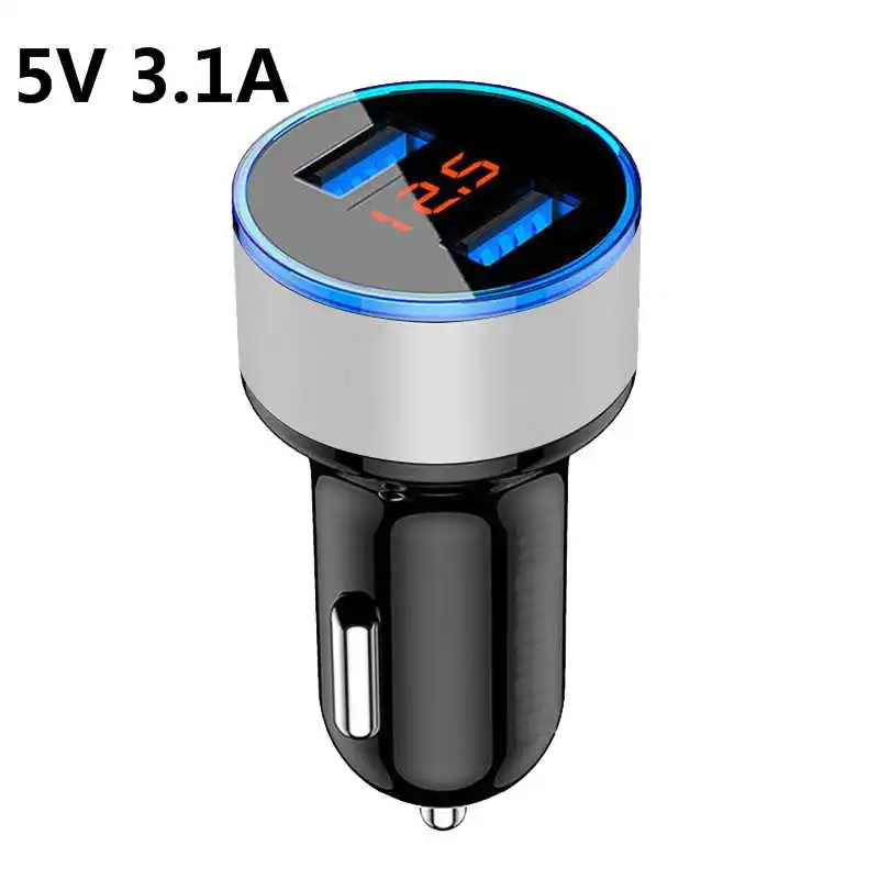 Silver 3.1A Автомобильное зарядное устройство ROCK Metal с цифровым дисплеем Dual USB 3.4A для iPhone X 8 7 Xiaomi samsung, быстрая зарядка, мониторинг напряжения телефона - Тип штекера: Silver 3.1A