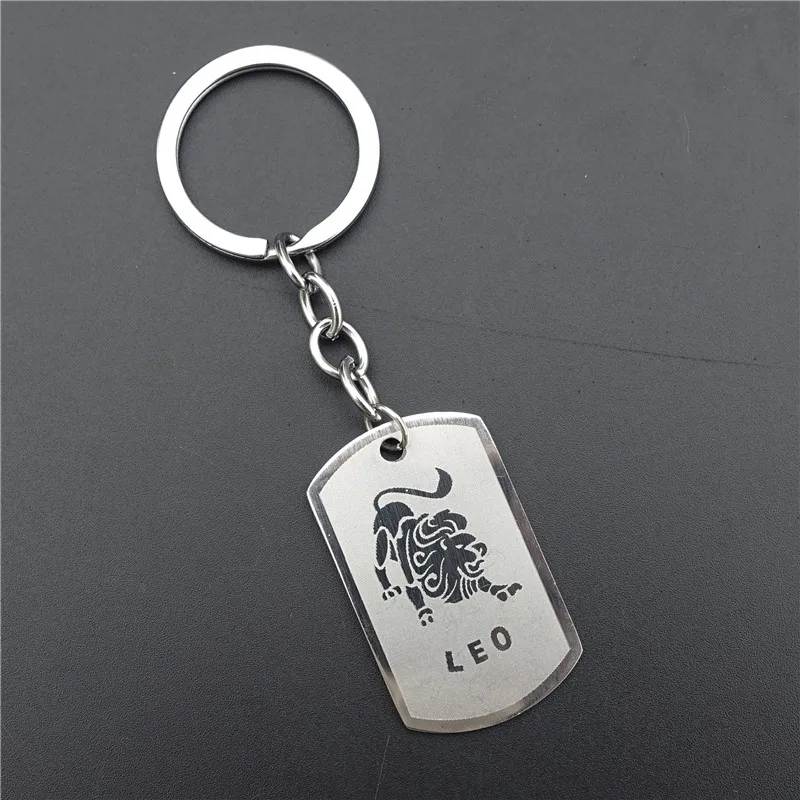 leo Zodiac 12 Horoscope Keyring Stainless Steel Constellations Keychains Zodiac Jewerly For Men Women - Цвет: leo