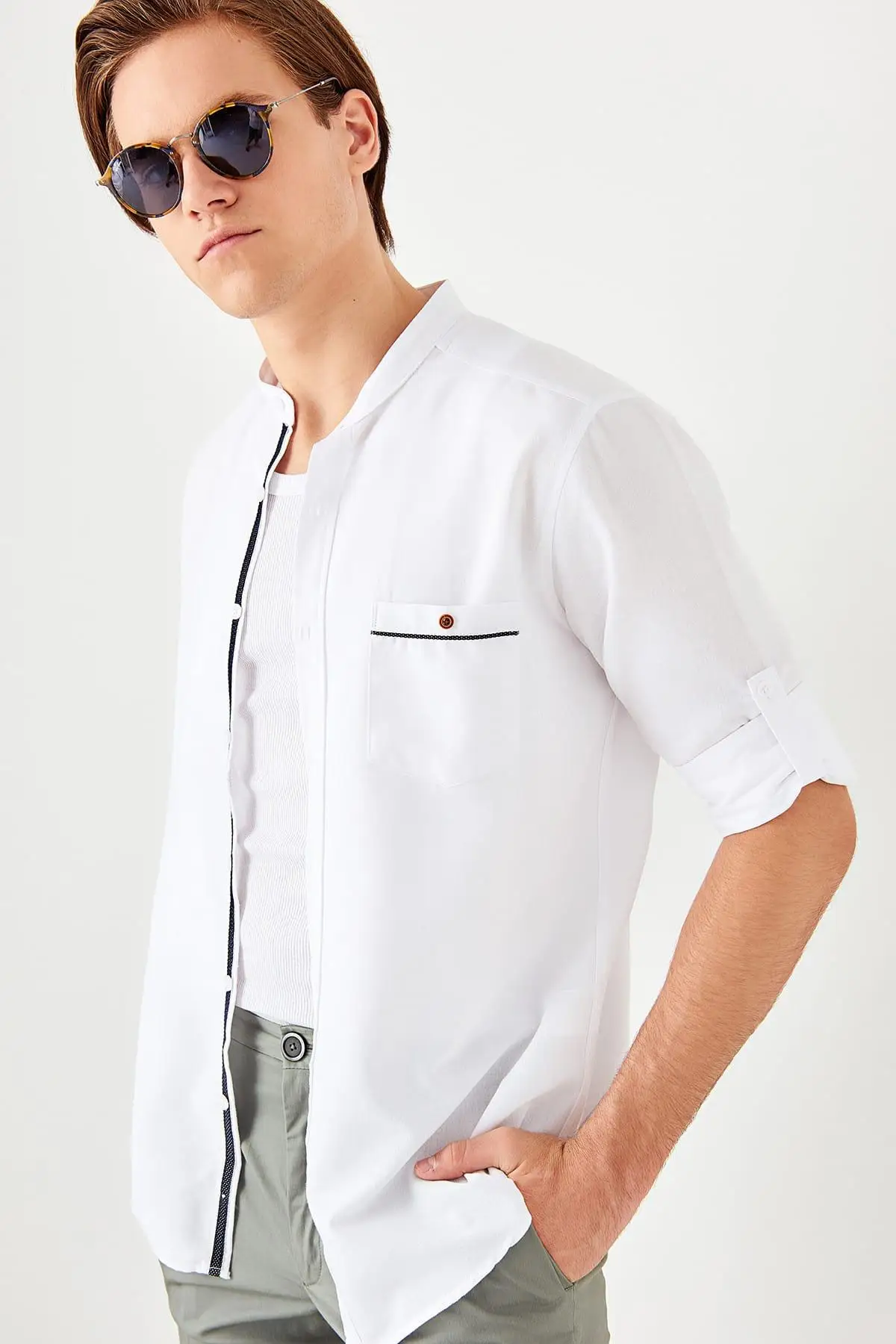 Trendyol белая мужская с вырезом лодочкой Pat Six Ekstraforlu длинным рукавом Slim Fit новая