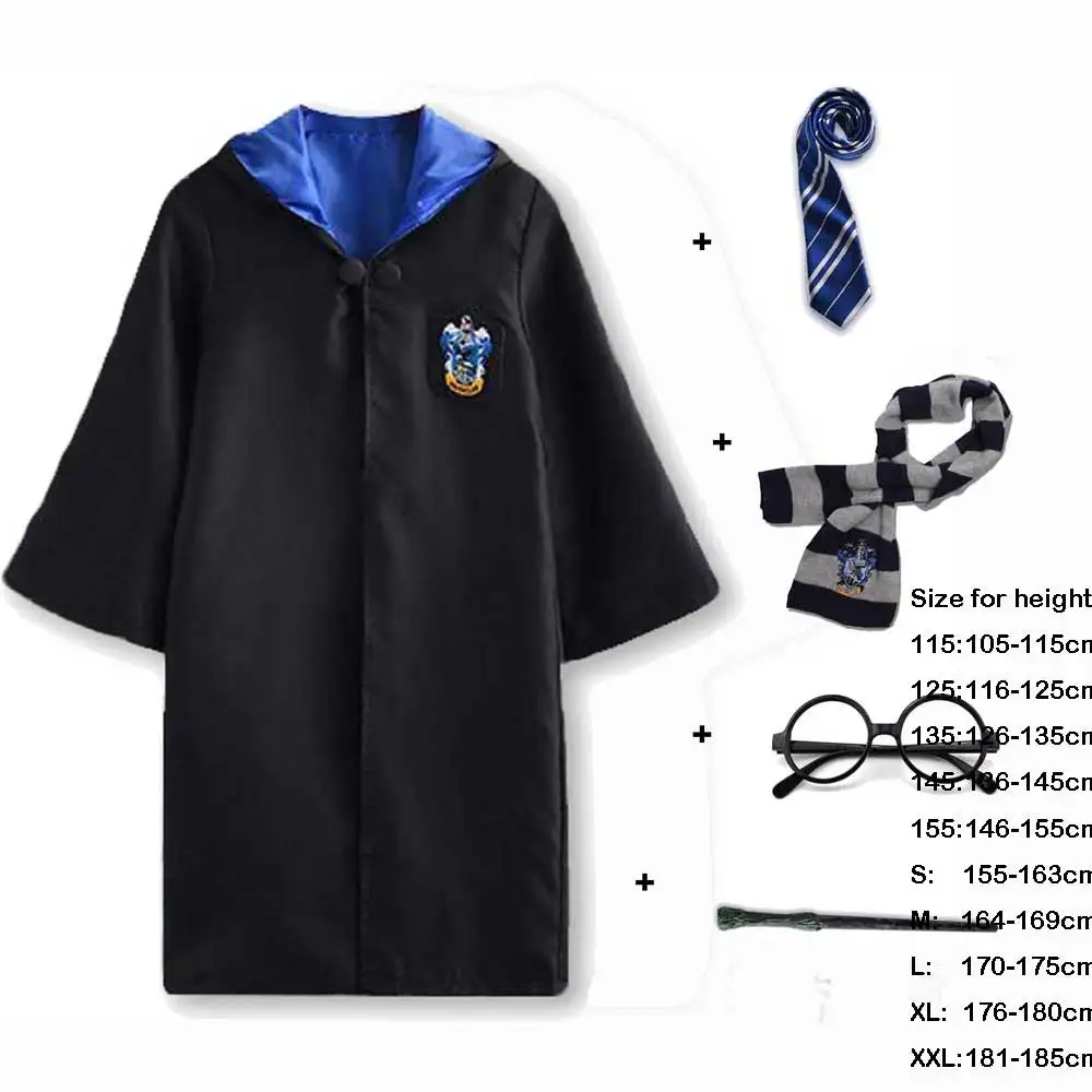 5 Pieces Set C Костюм для взрослых и детей; костюм Гриффиндора Хаффлпаффа Слизерина Рейвенкло; волшебный халат; плащ; костюм на Хэллоуин; Рождественский подарок - Цвет: 5 Pieces Set C