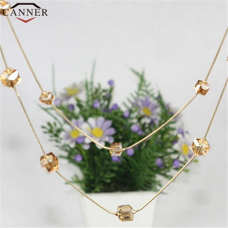 CANNER Fashion Long Layered Necklace Statement Crystal Gold Boho Pendant Women Accessories collier femme FI |