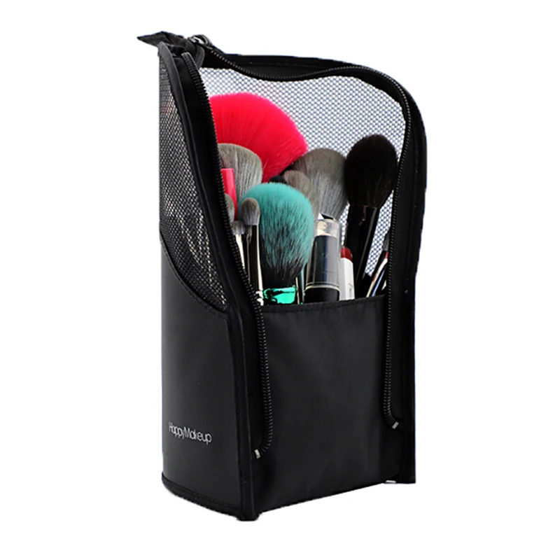 Черная сетчатая косметичка на молнии пустой инструмент для макияжа практичный