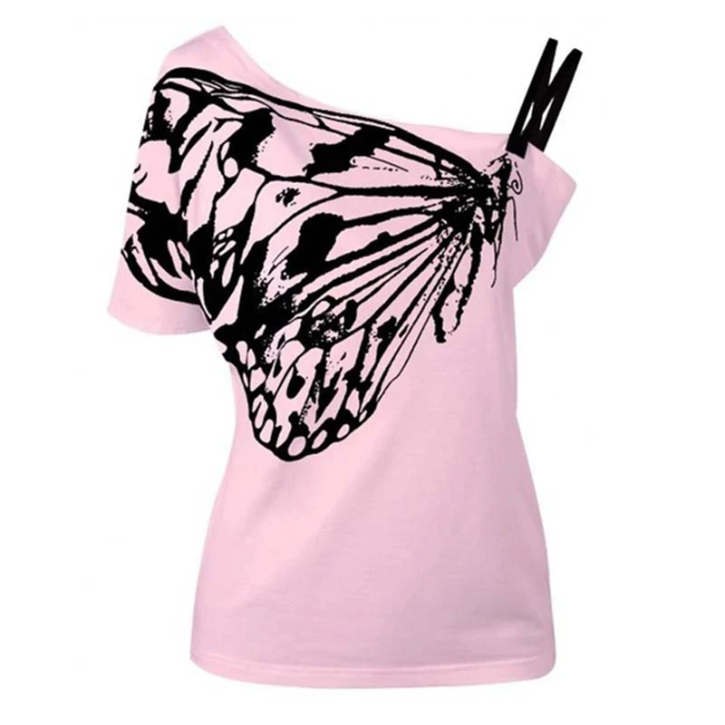 Блузка рубашка плюс размер бабочка один с плечом Сексуальная короткий рукав