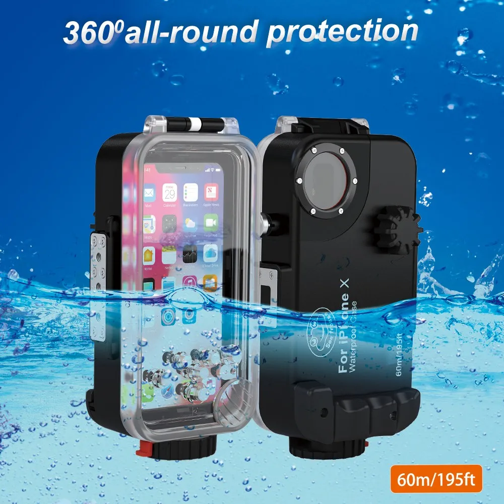Водонепроницаемый чехол SeaFrogs 60 м/195 футов для подводной съемки iPhone X черный сумки
