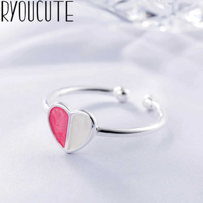 Модное красное сердце Настоящее серебро цветные кольца для женщин ювелирные