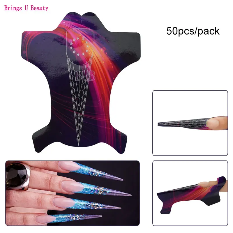 50 pcs 50 шт. Профессиональная форма для ногтей с острым кончиком для французского маникюра, акриловые УФ-гелевые наконечники для наращивания, трафареты, инструменты для маникюра - Цвет: 50 pcs