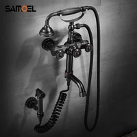 classic luxury brass black shower faucet set wall mount black bronze bath tub mixer tap with handheld bidet sf1048