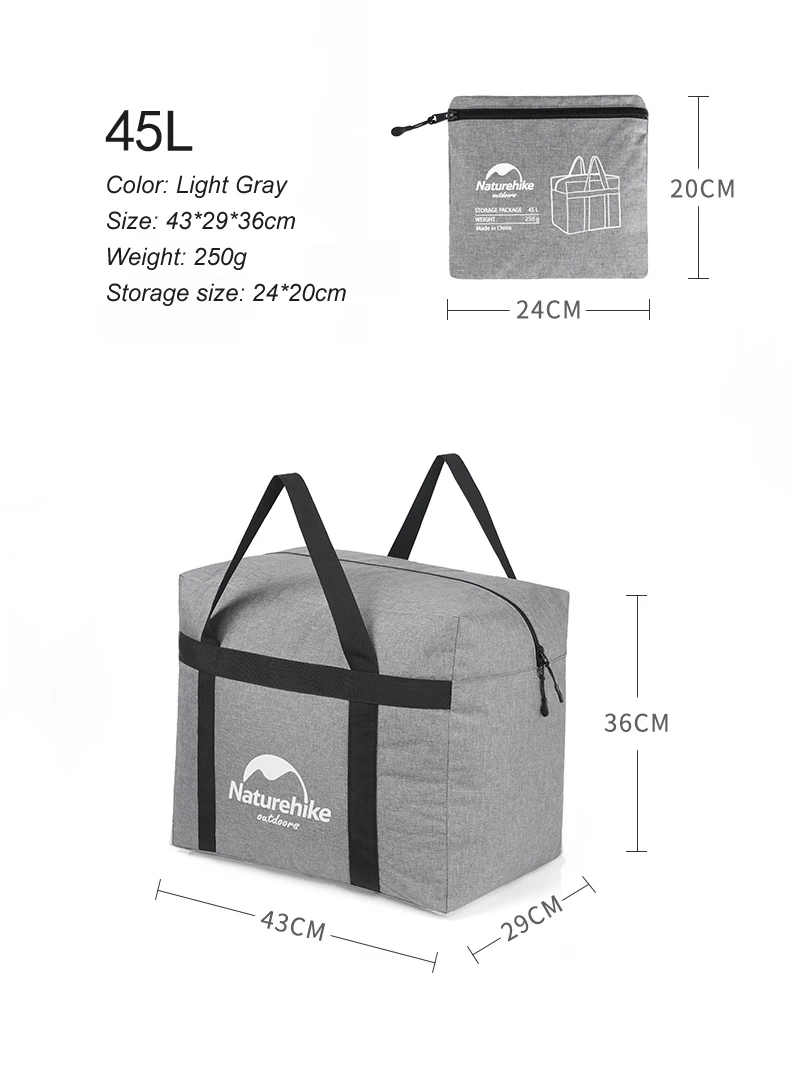 Naturehike 45L 100L дорожная сумка для хранения сумки большой Ёмкость сумка Для женщин Для мужчин Складные сумки унисекс Чемодан путешествия Сумки NH17S021-L