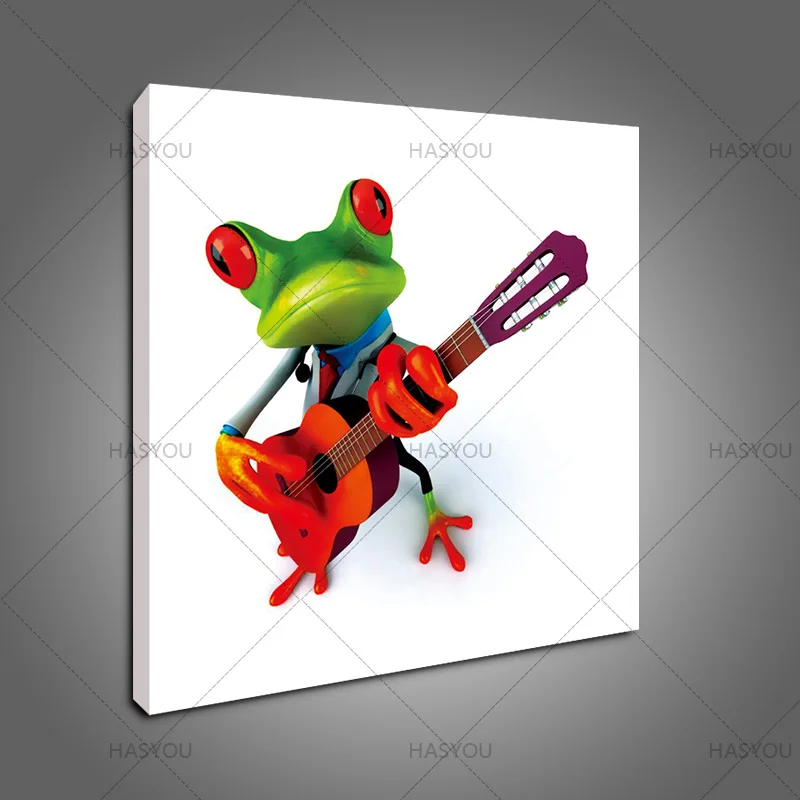 Картина маслом HASYOU ручной работы Очаровательная лягушка играющая на гитаре