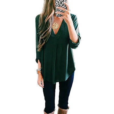 Deep green top Шифоновая Блузка с v-образным вырезом для беременных; летняя модная одежда для беременных; белые рубашки; свободные топы; однотонная Одежда для беременных женщин - Цвет: Deep green top