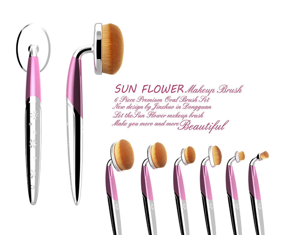 

6pcs professional delicate pink oval makeup brush set high quality soft natural hair beauty essential makeup brush top quality