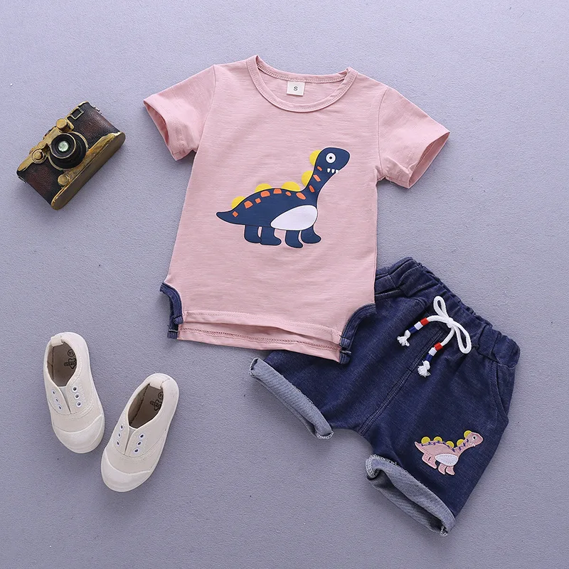 Летняя одежда для детей комплект из 2 предметов с принтом динозавра топ и шорты