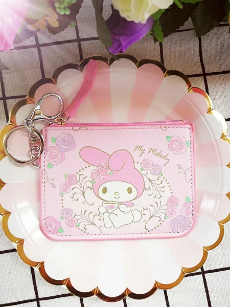 IVYYE 1 шт. с рисунками из мультфильма «My Melody» аниме, плюшевая держатель для карт из искусственной кожи с отделением для кредитных сумки для монет на молнии-автобус Чехол-портмоне с отделением для карт для маленьких девочек подарки на