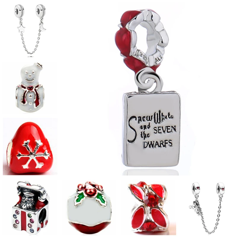 

Btuamb Simple Style Santa Claus Love Heart Star Moon Pendant Safety Chain Beads Fit Brand Charm Bangles for Women DIY Jewelry