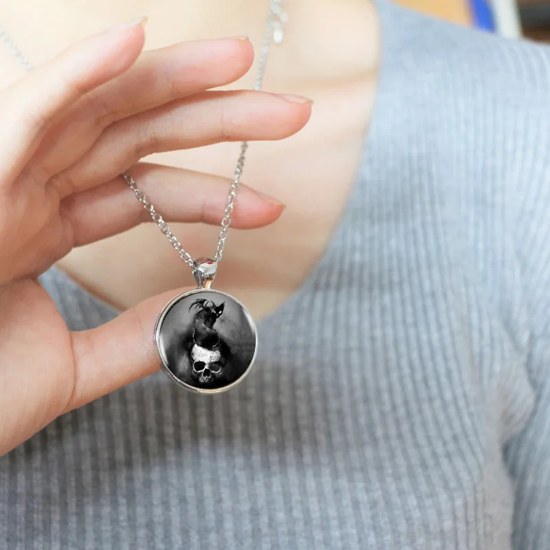 Женское ожерелье с подвеской в виде кота на черепе|choker necklace|pendant chokernecklace glass |