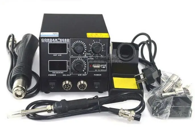 Паяльная станция GORDAK 868D 220 В 2 в 1 SMD паяльная станция горячего воздуха+ Электрический паяльник для сварки ремонтных инструментов с USB