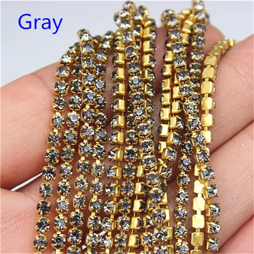 Gray 2mm 2.5mm 2.8mm 3mm 2Yard Colorful Sew on Crystal Rhinestone Cup Chain Gold Based Claw for Party Dinner Dress Accessories 8Y1200 - Цвет: Gray