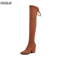 cdaxilan new arrivals over the knee boots women faux suede thigh high boots 9cm high heel stretch slim sexy ladies winter boots