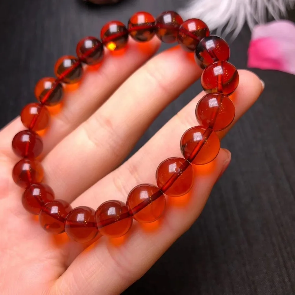 

Certificate Natural Blood Red Amber Round Beads Bracelet Healing Reiki Stone 10mm For Woman Man Gemstone Drop Shipping AAAAA