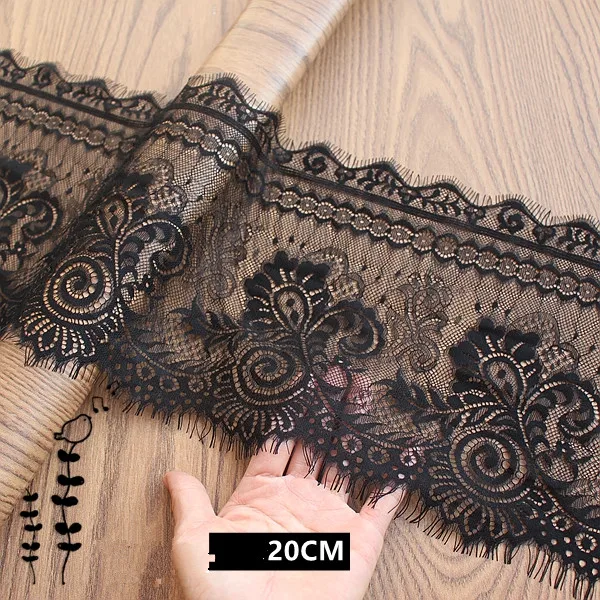 20 см Ширина черные ресницы кружевная ткань DIY декоративная Высокое качество мягкий нейлон ресницы кружевная отделка для одежды швейная аппликация Ткань