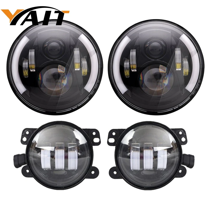 Белый DRL/янтарный 7 &quotсветодиодный фары + 4&quot Светодиодный Противотуманные для Jeep