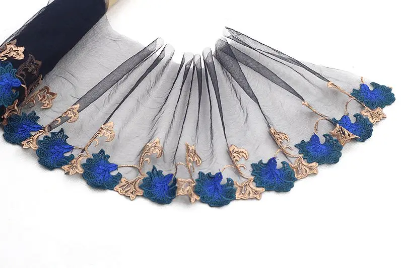 2 ярдов синий изысканный Эластичный кружевной отделкой высокого качества ткани