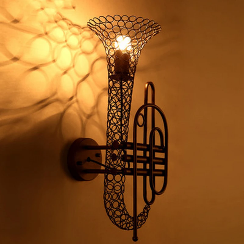 Креативная личность саксофон железная настенная лампа E27 LED Dia20 * H56cm кафе лофт