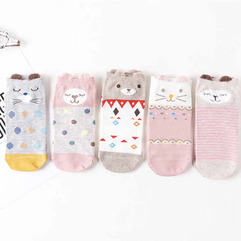 5 пар Новое поступление женские хлопковые носки розовые милые до щиколотки с