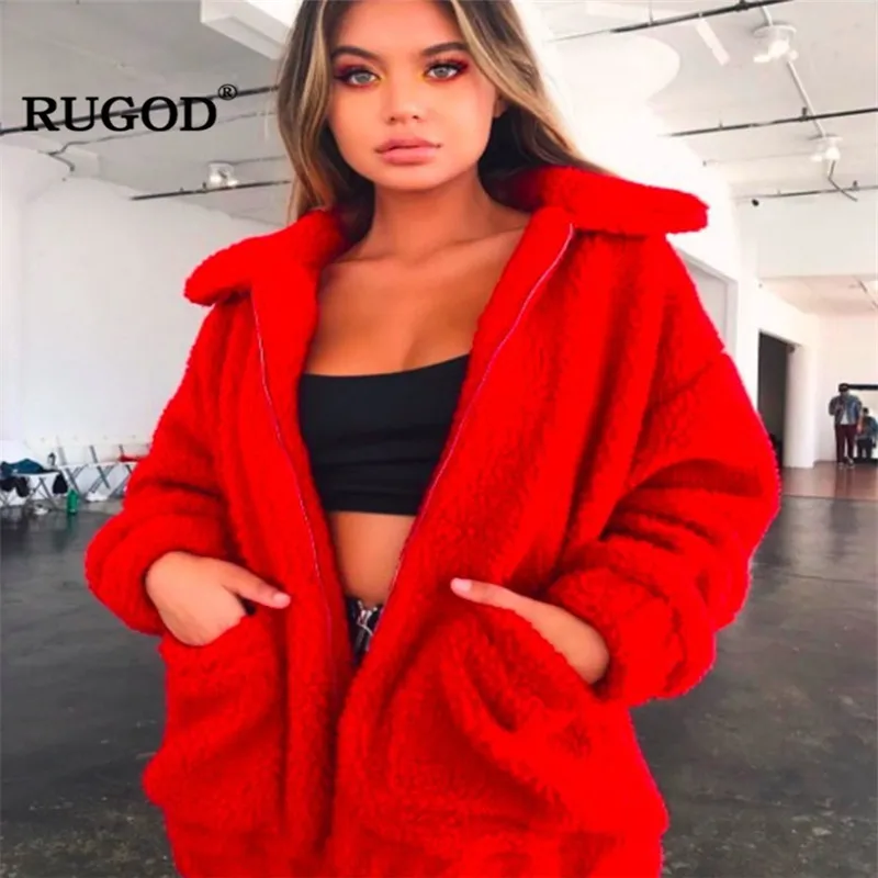 Женское винтажное пальто RUGOD однотонное с толстым теплым мехом на зиму 2019|Куртки