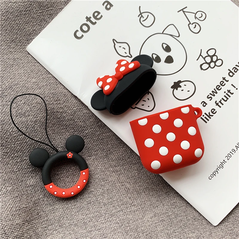 For AirPods Case Cute 3D Cartoon Earphone Apple Airpods 2 Soft Silicone Protect Cover Funda with Finger Ring Strap | Электроника