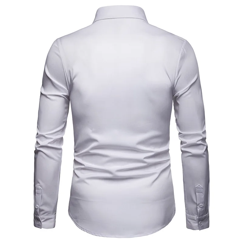 Mens Casual Lapel Embroidered Business Shirts Fashion Black White Large Size Long Sleeve Loose for Young 2019 Spring | Мужская одежда