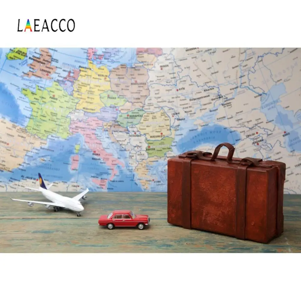 Laeacco Фото фоны детская карта мира старый чемодан детские игрушки Вечеринка