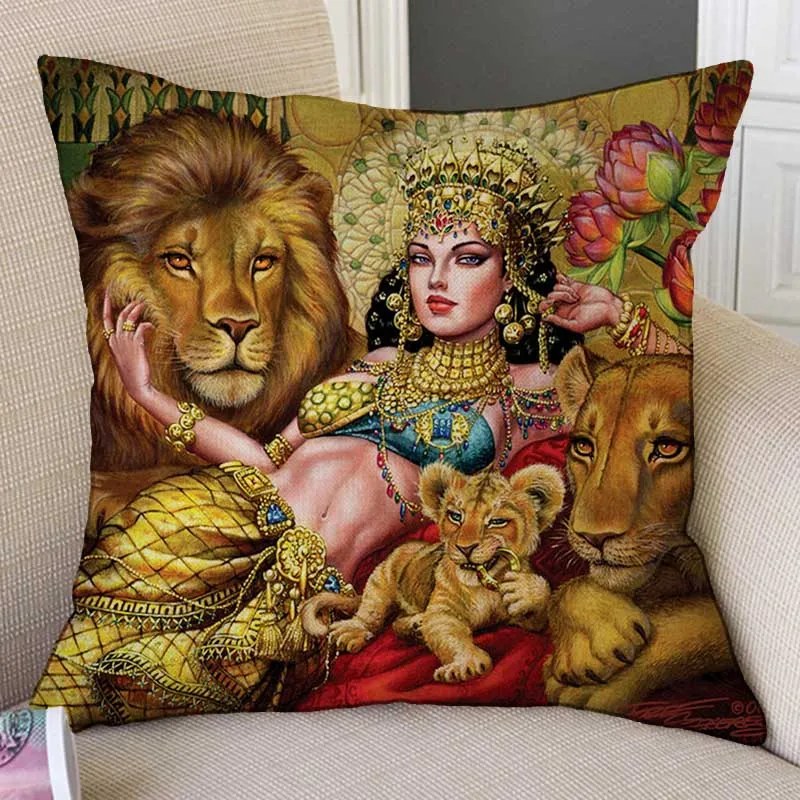 T169-1 Картина маслом Сексуальная девушка женщина дикие животные искусство домашний декор диван наволочка Винтаж Ретро Экзотический стиль льняная диванная подушка - Цвет: T169-1
