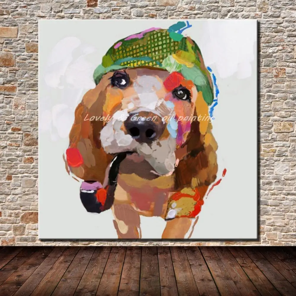 

Mintura Pop Art Hand Painted Modern Abstract Dog Animal Oil Painting On Canvas Wall Pictures For Living Room Home Decor Artworks