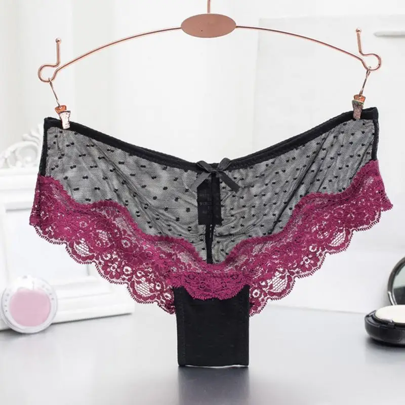 New Arrival Women Briefs Comfy Seamless Sexy Lace Transparence Underwear Panties Black/ Gray/ Red/Brown