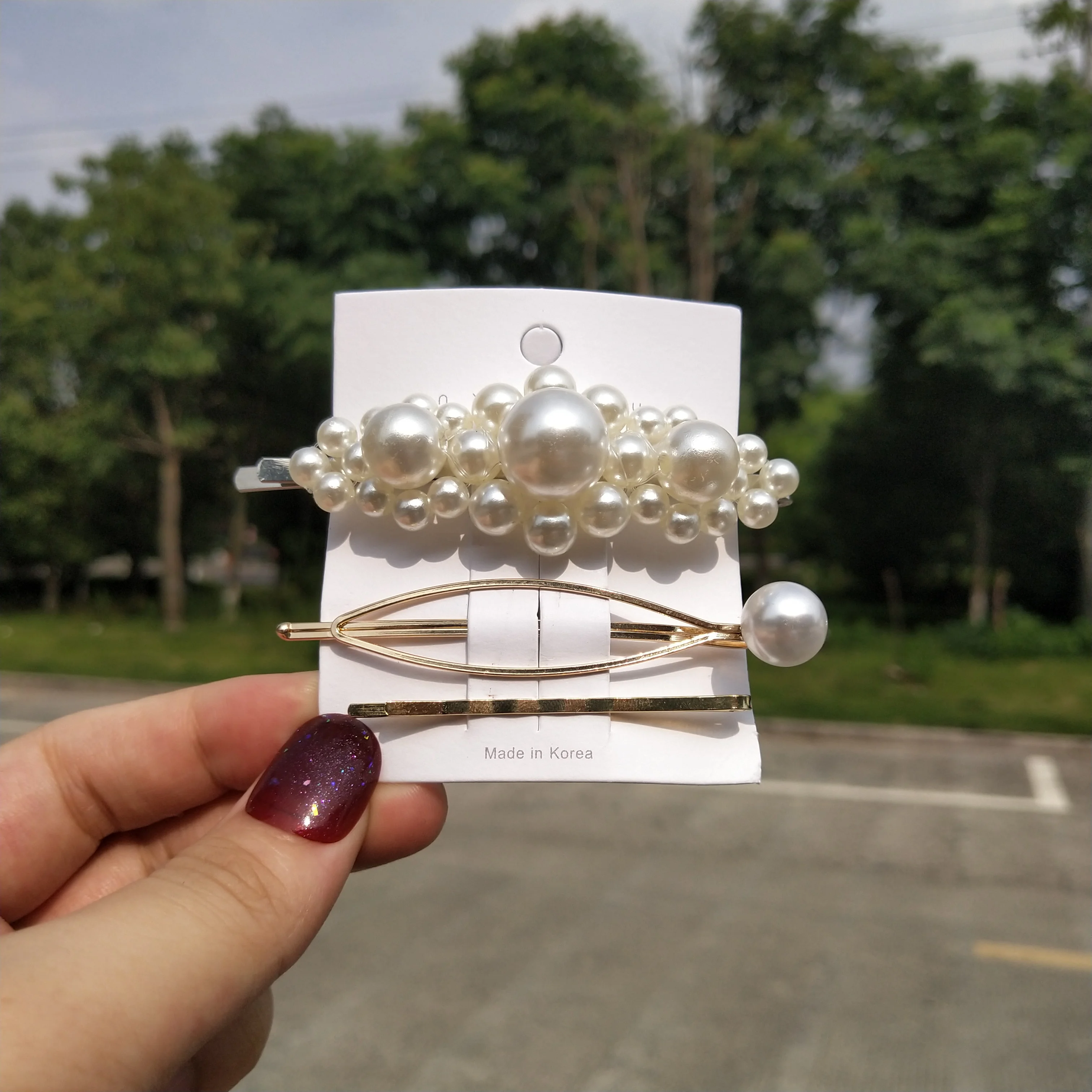 3 шт./компл. модные жемчужные Искусственные бусины заколка для волос ручная