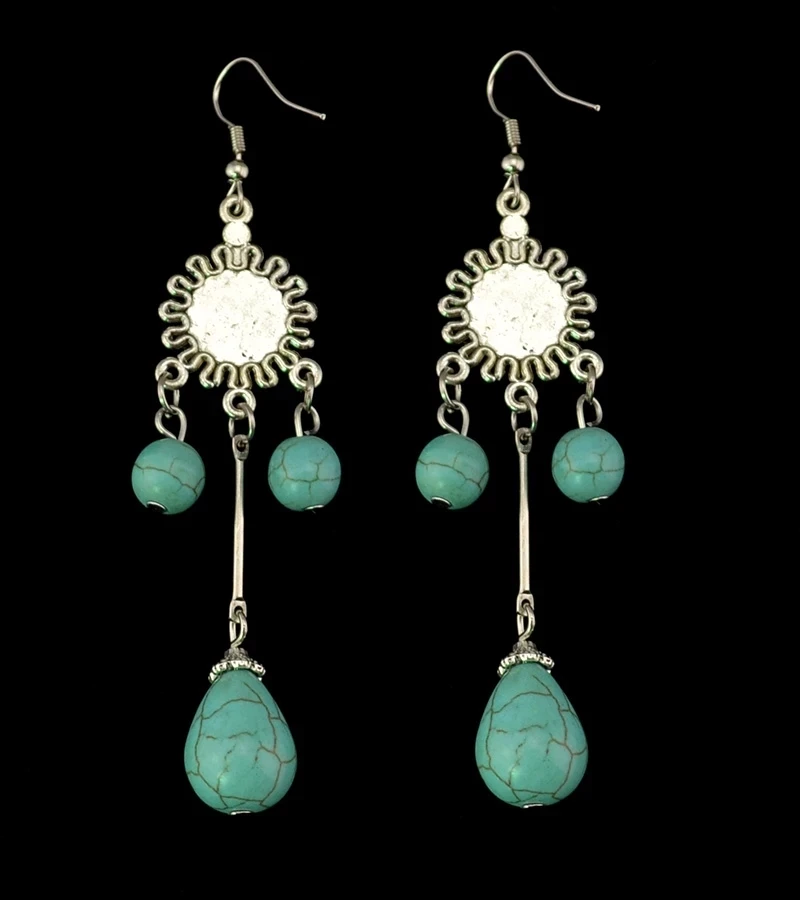 Тибетские Винтажные серьги с синим камнем для женщин модные длинные резным