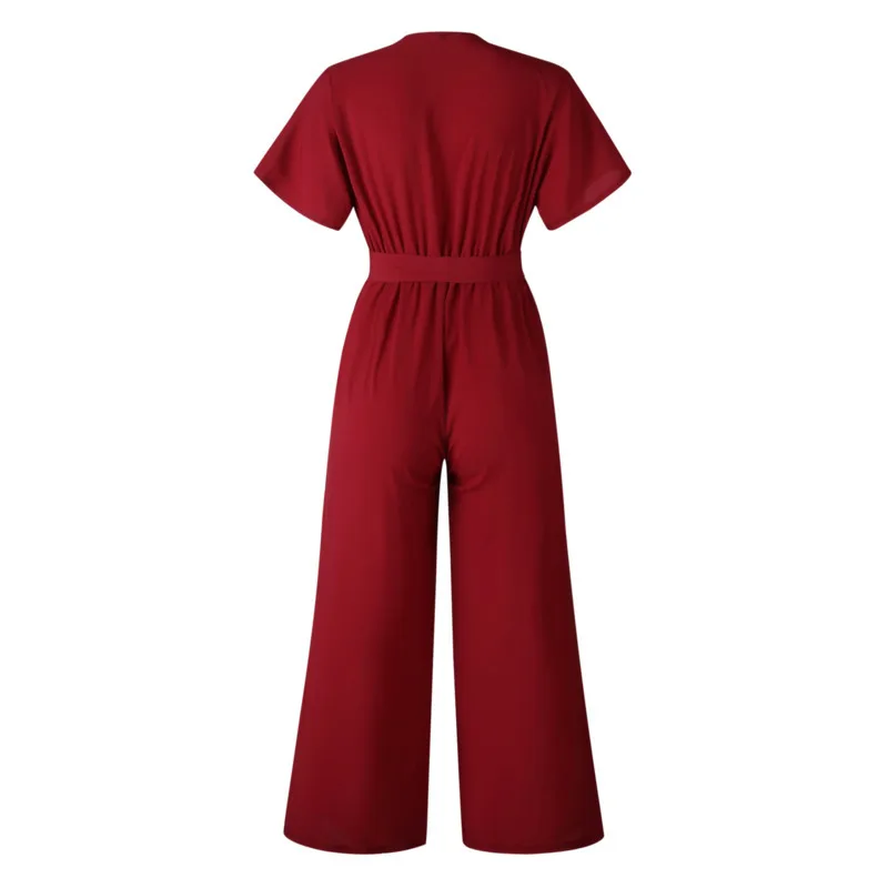 Женский комбинезон с короткими рукавами и глубоким v образным вырезом Облегающий