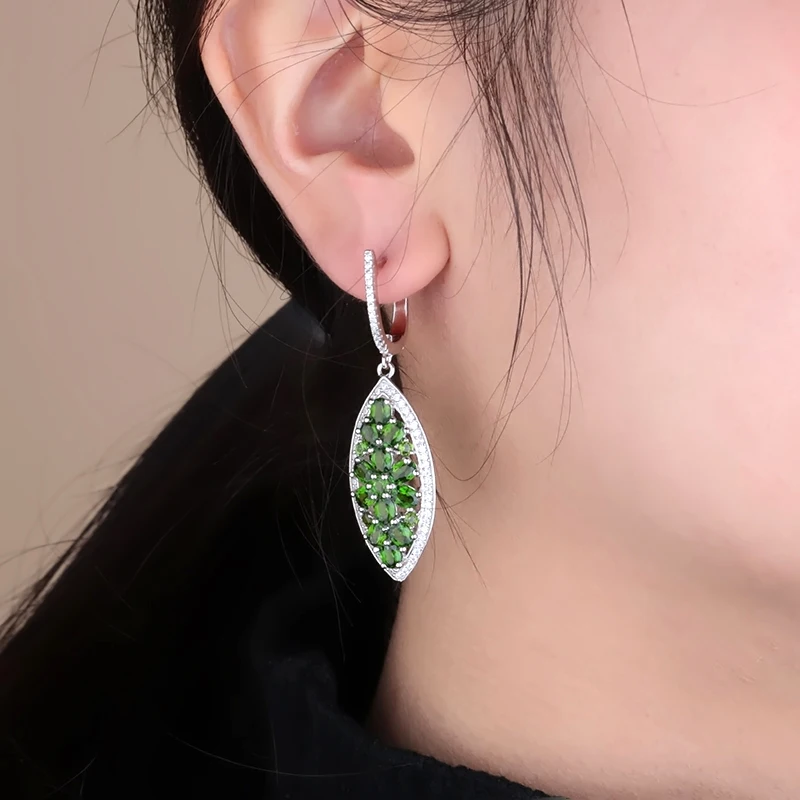 Gem балетки 5.45Ct натуральный хром диопсид Серьги с драгоценными камнями 925