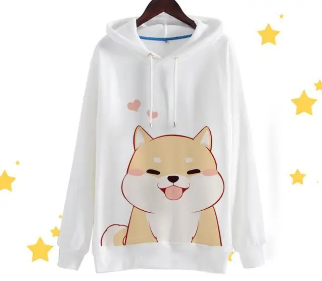 White Осень Kawaii для девочек Флисовые толстовки хип-хоп и в стиле «Harajuku» собака кофты прикольные shiba Inu Doge 3D принт Для женщин пуловер с капюшоном A9022 - Цвет: White