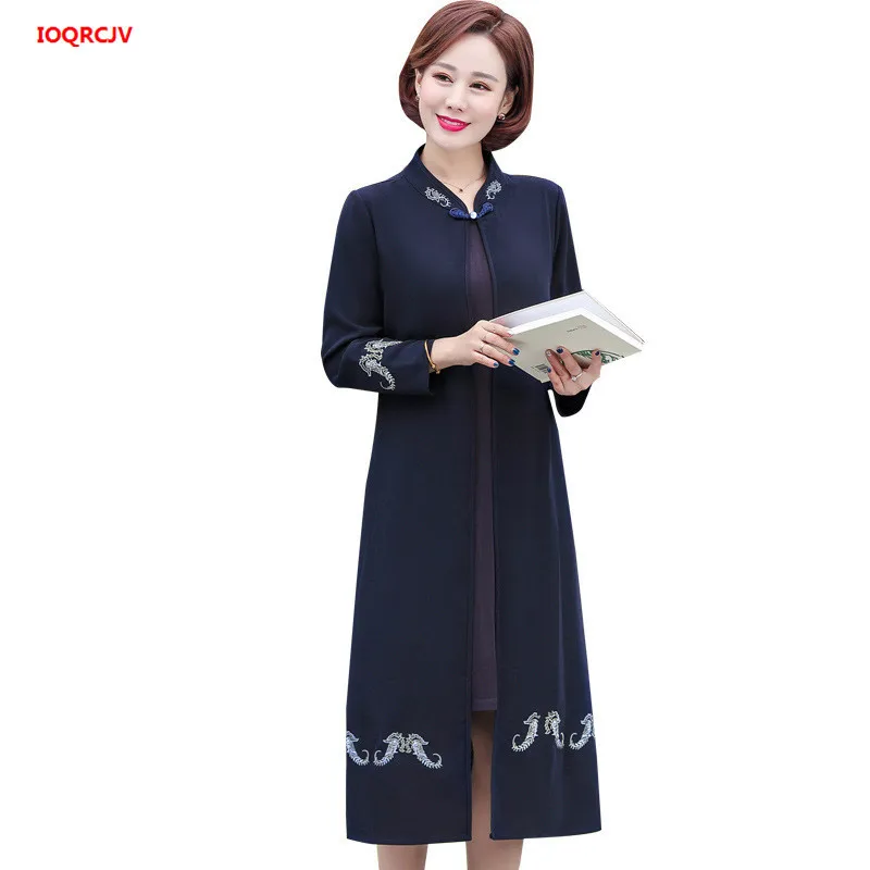 

Women's Long Dress 2019 Spring Autumn Fake Two-piece Middle-aged Mother Dress Temperament Elegant Embroidery Party Dress W650