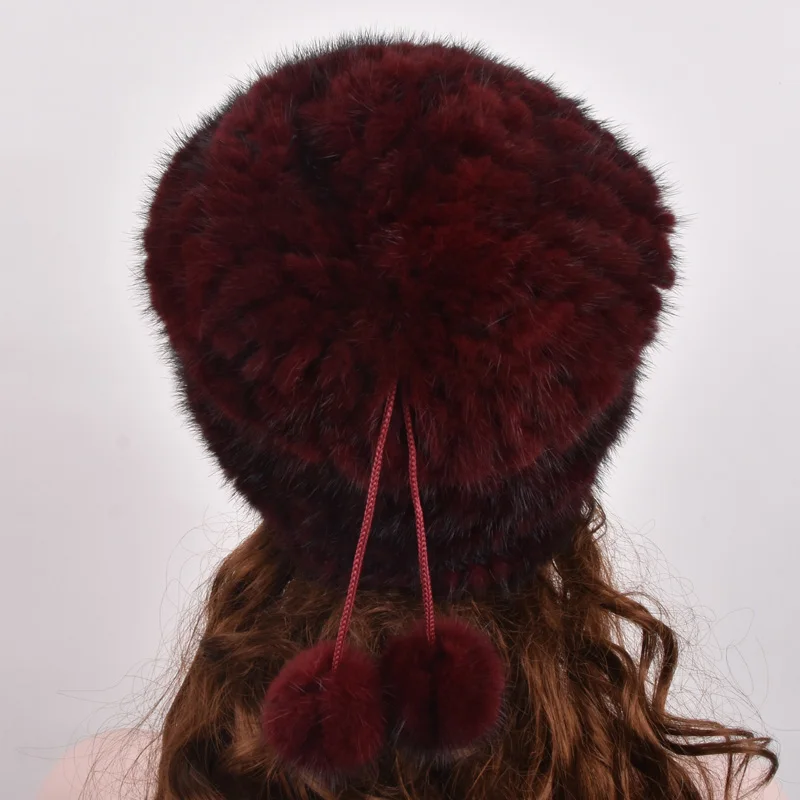 Уличные теплые женские шапки в русском стиле осенне зимняя вязаная меховая шапка
