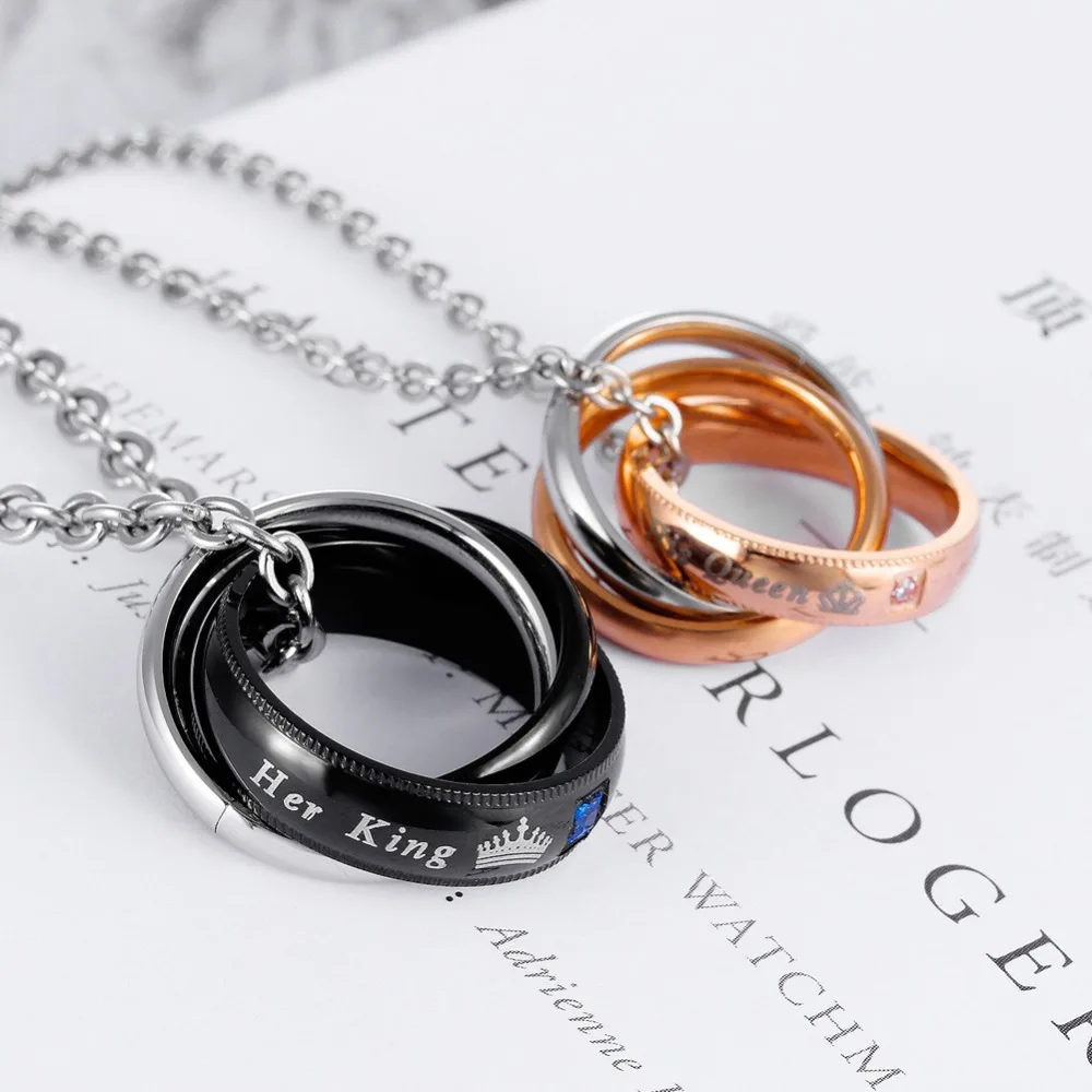 Мода Король queen Нержавеющая сталь любовь пара навечно Ожерелье любовники