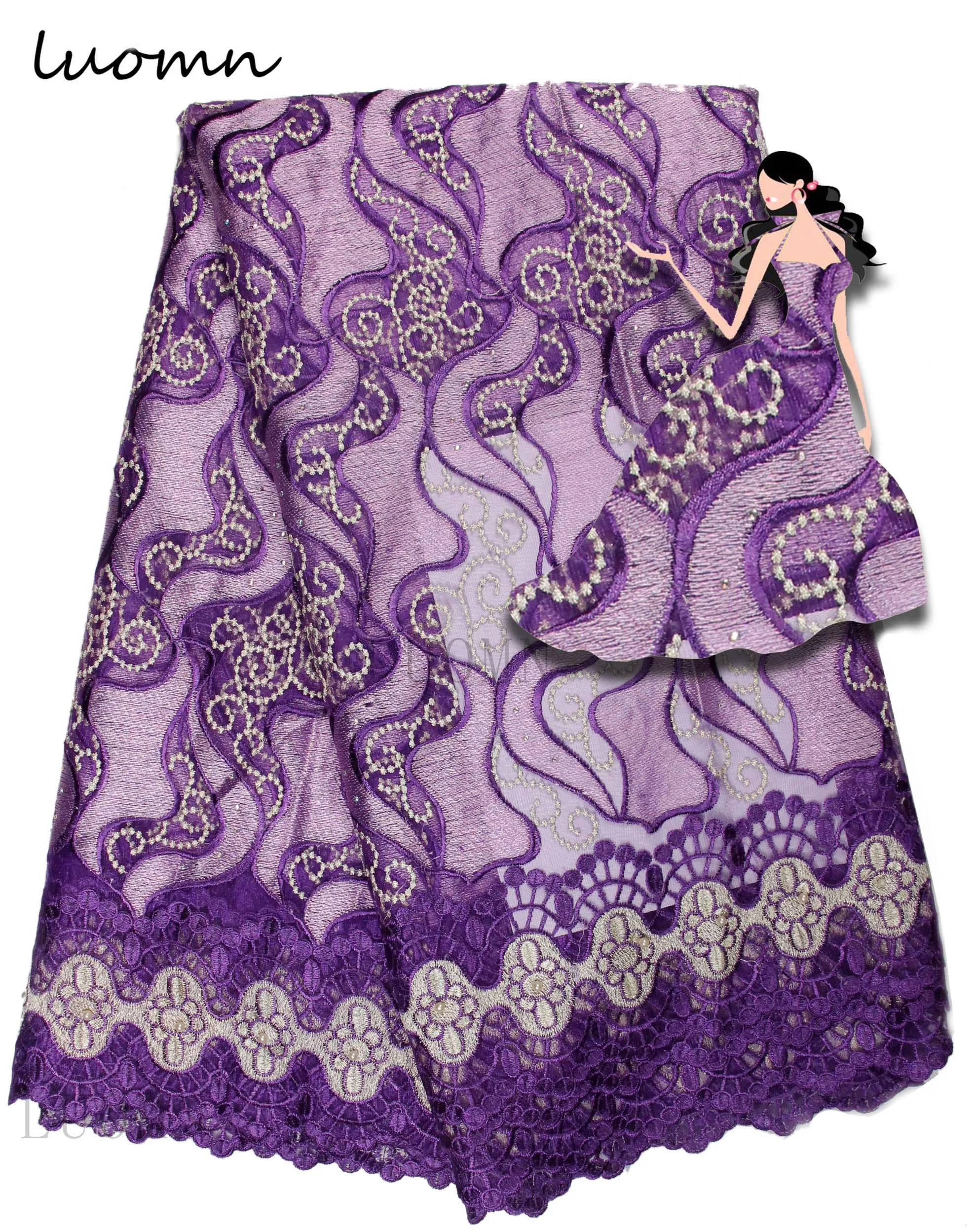 New Design African Women Kant Stof Embroidered Tulle Fabric 2019 Purple Nigerian French Lace 5Yards | Дом и сад