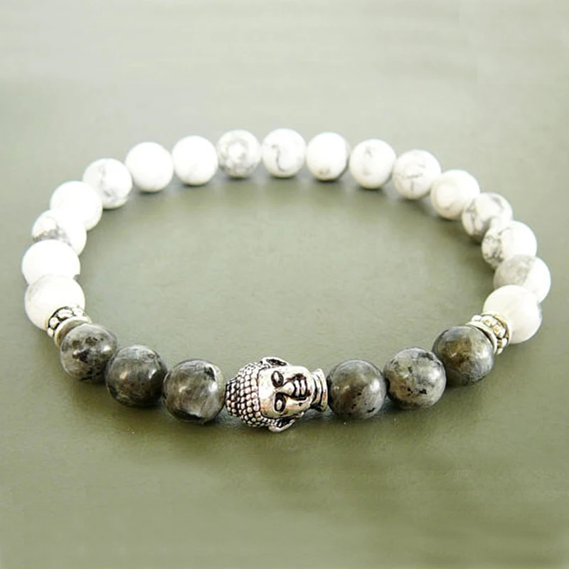 

Mens 8mm White Howlite Stretch Bracelet Buddha Beaded Jewelry Gift for men bracelet Yoga jewelry gift idea