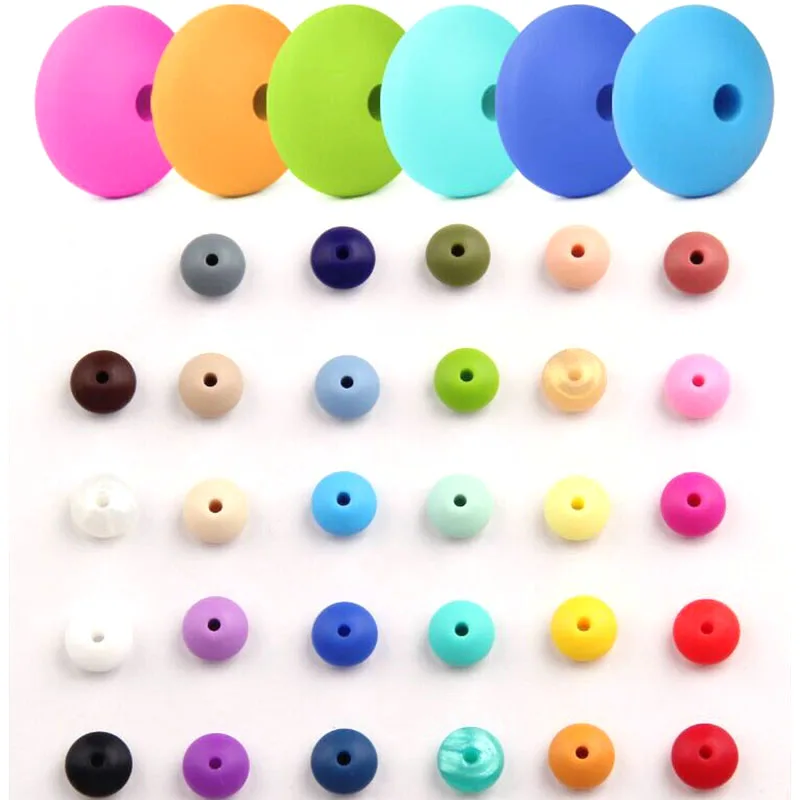 100 piezas juguetes de dentici&oacute;n &aacute;baco cuentas de silicona lentejas 12mm sin Bpa juguete para beb&eacute; diente Diy collar de mordedor joyer&iacute;a de cuentas cuidado del beb&eacute;-1