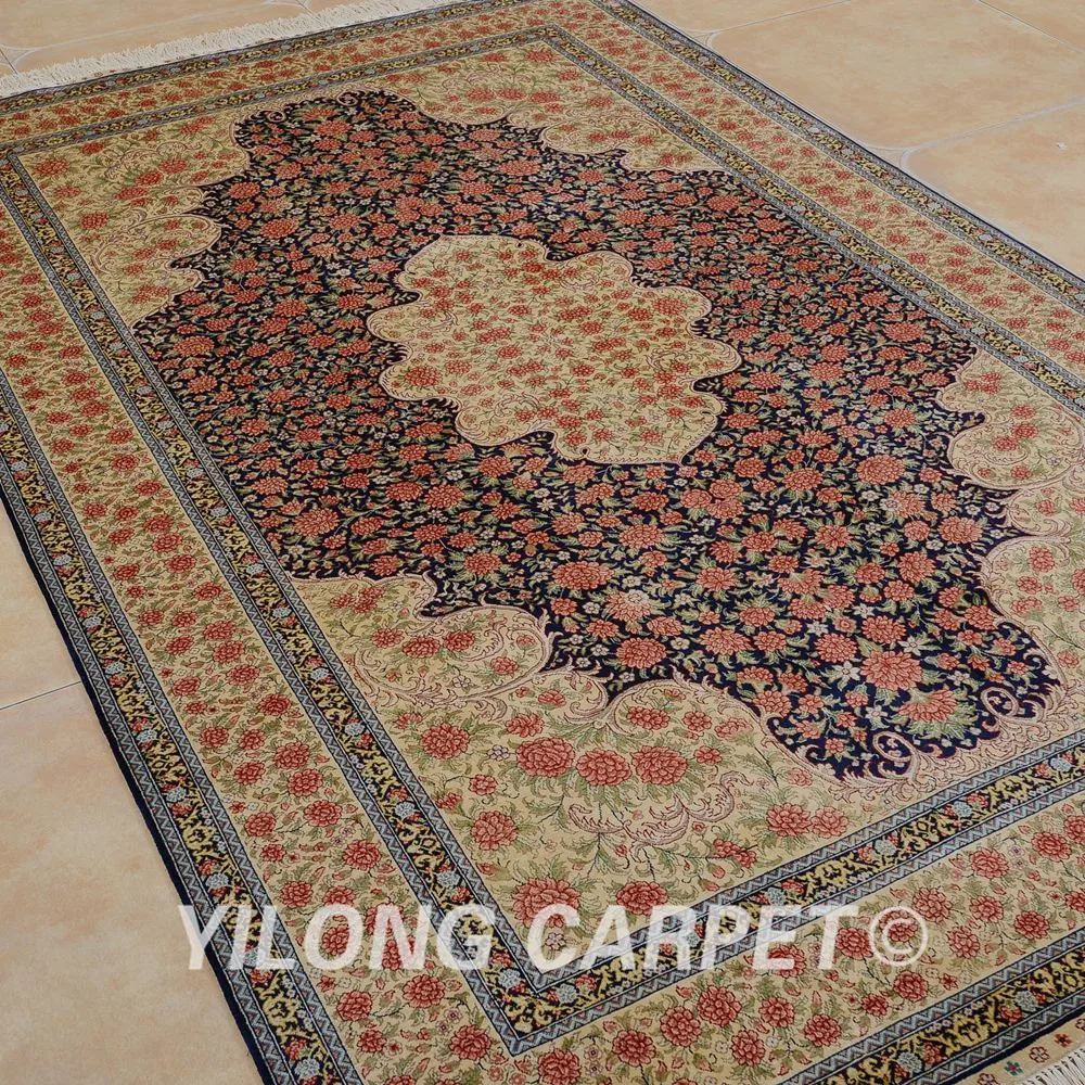 Yilong 5'x8 'Кашмир qum шелковый ковер красный выгодный традиционный искусственный