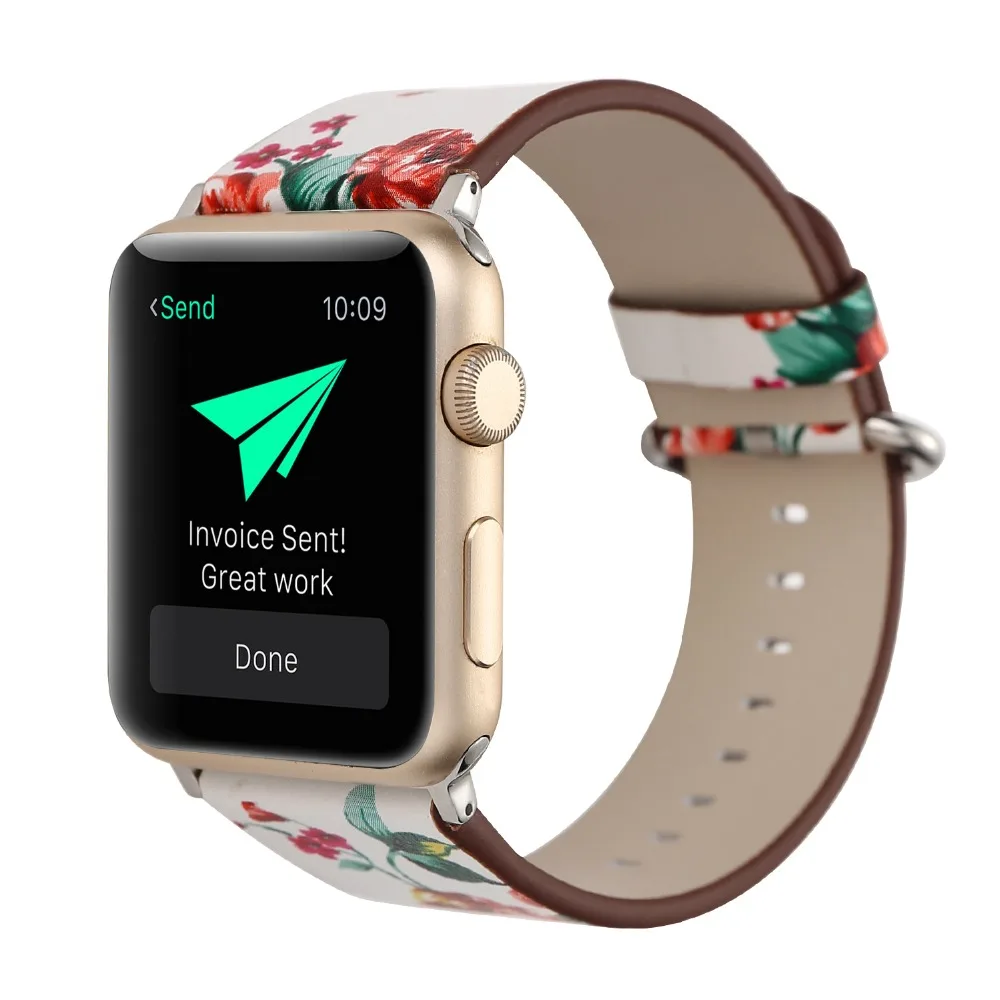 Кожаный ремешок с цветочным принтом для apple watch series 4 3 2 модный браслет сменные