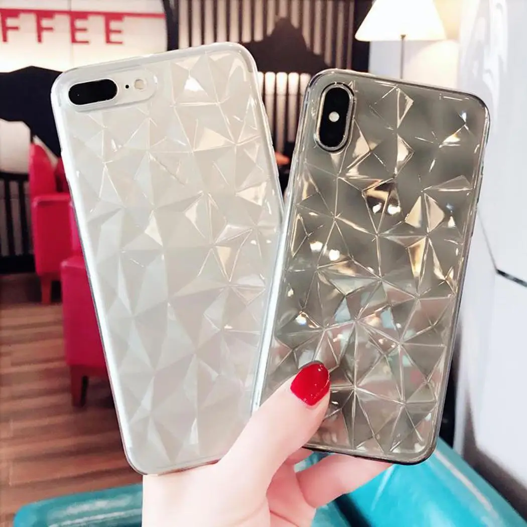 Fashion Simple Soft TPU Rhinestone Mobile Phone Cases Transparent Black Gray Pink Red For iPhone |